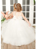 Ivory Lace Tulle 3D Flowers Country Flower Girl Dress